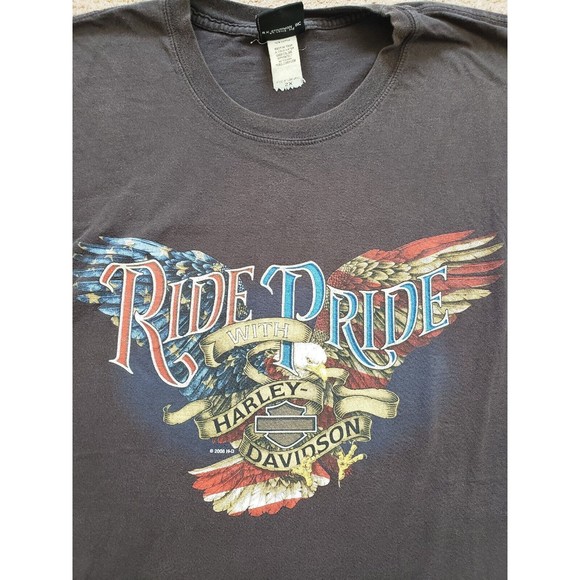Vintage 08 Harley Davidson Ride With Pride Mens Sz 2XL Faded Black DoubleSide T - Picture 2 of 8